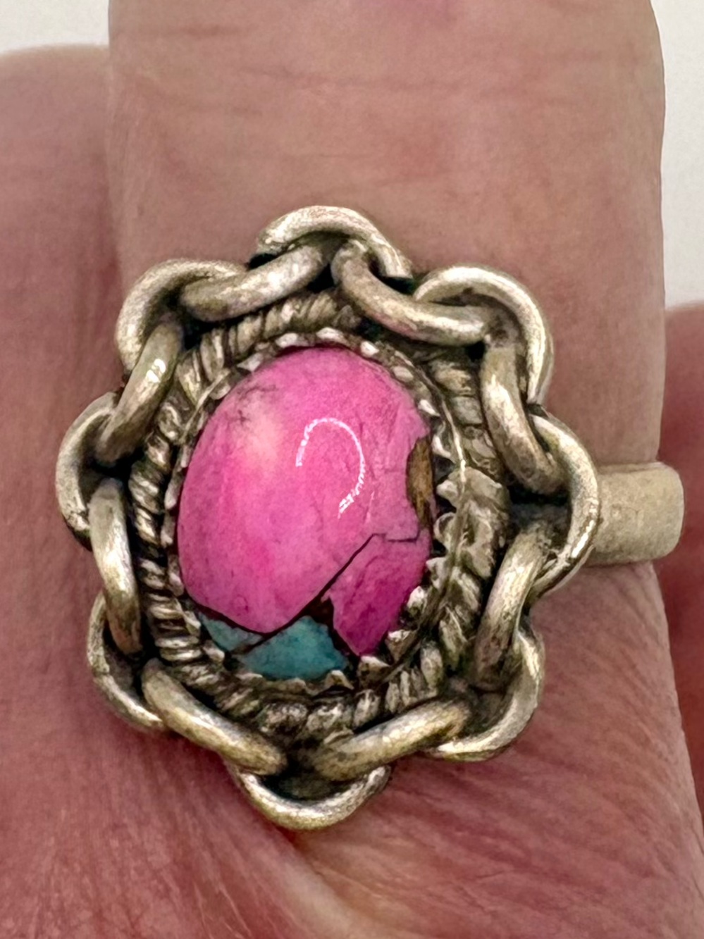 NWT Artisan Sterling Silver Cotton Candy Turquoise Ring Adjustable - Picture 13 of 14